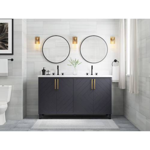 BridgePoint 60″ Roundstone Double Sink Vanity, Blue (Like New) - F655 - Image 7