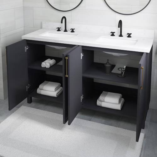BridgePoint 60″ Roundstone Double Sink Vanity, Blue (Like New) - F655 - Image 6