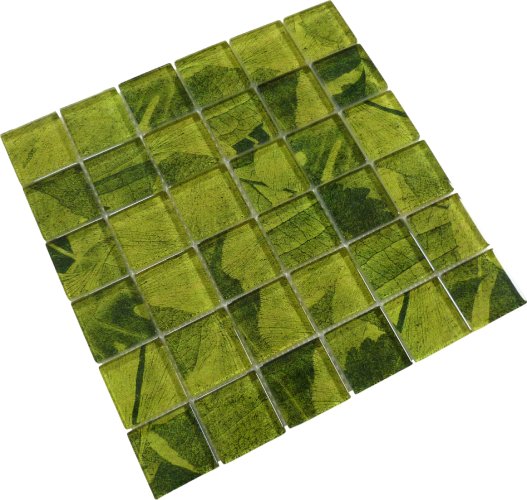 Leaf Green 2x2 Glass Grid Mosaic Wall Tiles, 30 Sheets Total (Like New) - F685