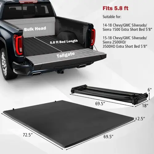 COSTWAY 5.8 ft Soft 4-Fold Tonneau Cover for 2014-23 Silverado/Sierra (Like New) - F694 - Image 3