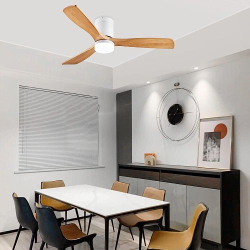 48" Ceiling Fan with LED Light, Metal Body & Natural Wood Blades (Like New) - F698