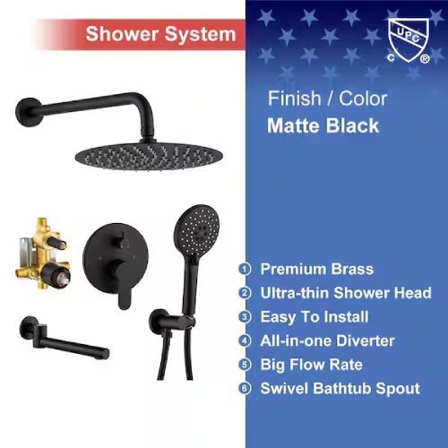 RAINLEX 3-Spray Single-Handle Shower Faucet 2.5 GPM Matte Black (Used Good) - F700 - Image 3