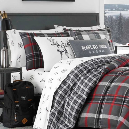 Eddie Bauer Willow Plaid Grey Reversible Down Alt Comforter Set (Used Like New ) - F701 - Image 3