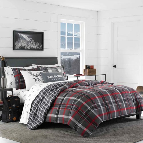 Eddie Bauer Willow Plaid Grey Reversible Down Alt Comforter Set (Used Like New ) - F701 - Image 2
