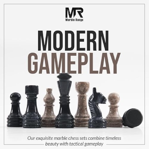 15" Handmade Marble Chess Set – Oceanic & Black with Storage Box (Like New) - F713 - Image 4