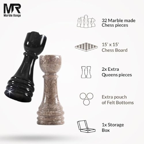 15" Handmade Marble Chess Set – Oceanic & Black with Storage Box (Like New) - F713 - Image 3