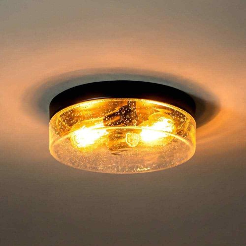 RRTYO Waveland 2-Light Black Flush Mount with Seeded Glass (Used Good) - F714 - Image 9