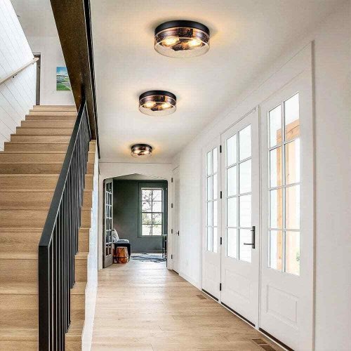 RRTYO Waveland 2-Light Black Flush Mount with Seeded Glass (Used Good) - F714 - Image 3
