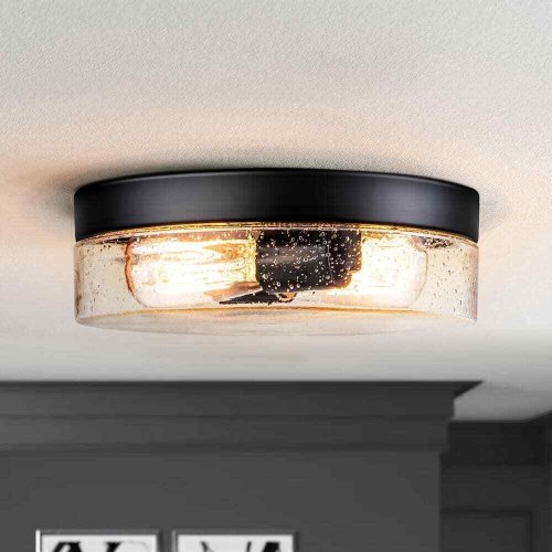 RRTYO Waveland 2-Light Black Flush Mount with Seeded Glass (Used Good) - F714 - Image 4