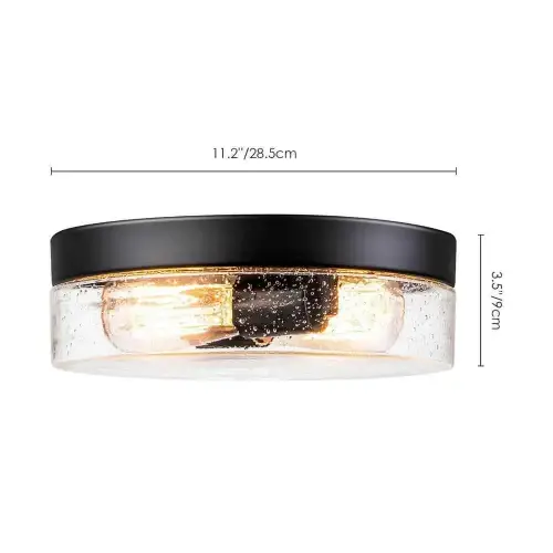 RRTYO Waveland 2-Light Black Flush Mount with Seeded Glass (Used Good) - F714 - Image 5