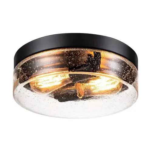 RRTYO Waveland 2-Light Black Flush Mount with Seeded Glass (Used Good) - F714 - Image 7
