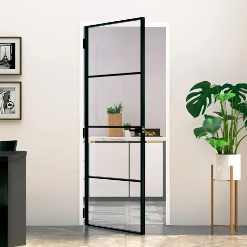 Vidaxl Interior Door Black 83 X 201.5 Cm Tempered Glass and Aluminium (Like New) - F726