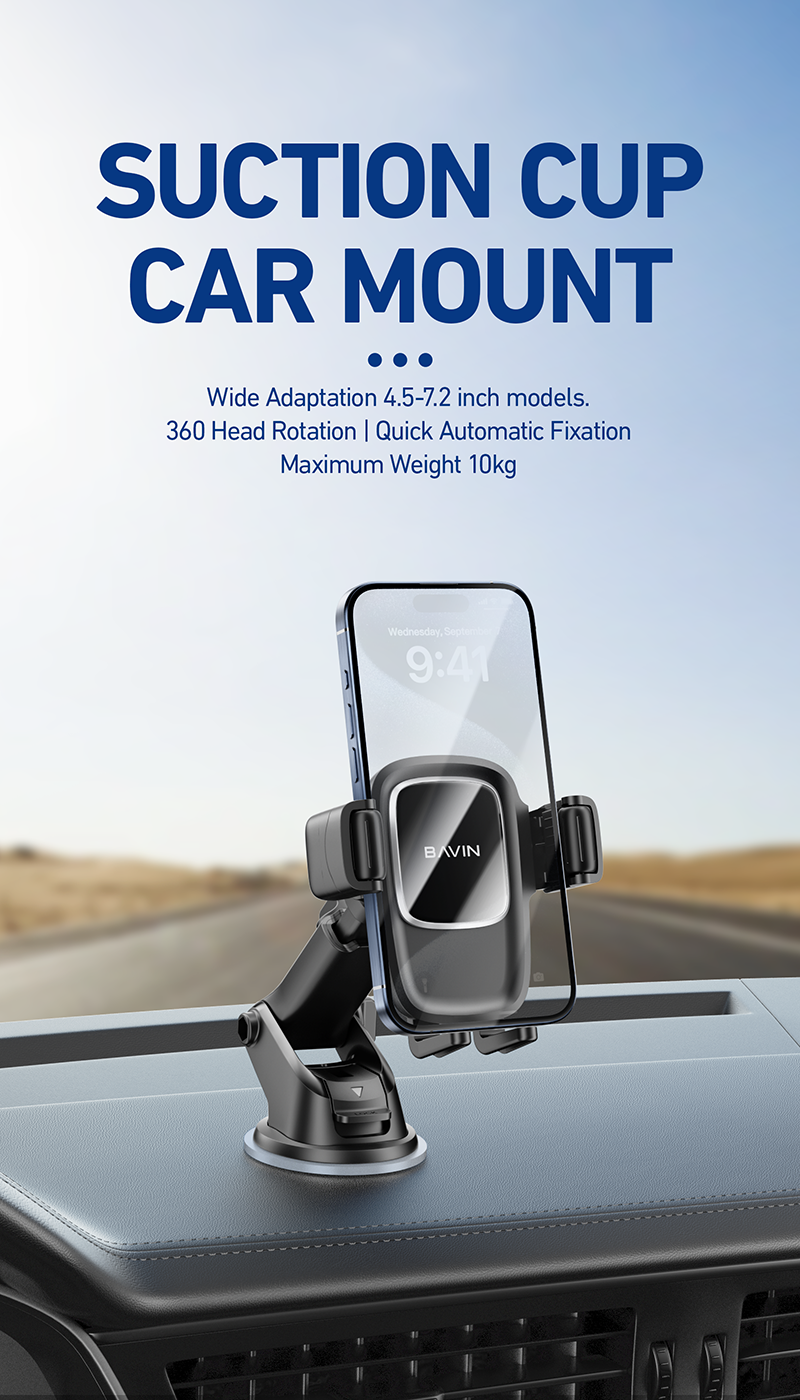 BAVIN PS47 Universal Car Phone Mount with 360° Rotating Suction Cup Holder