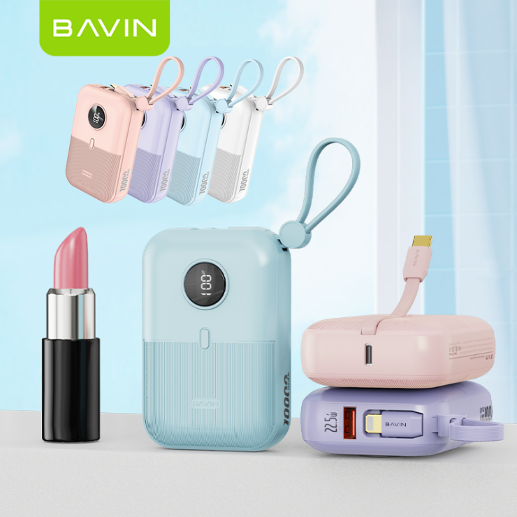 BAVIN PC1089 10000mAh Mini Power Bank Fast Charging with Built-In Cable