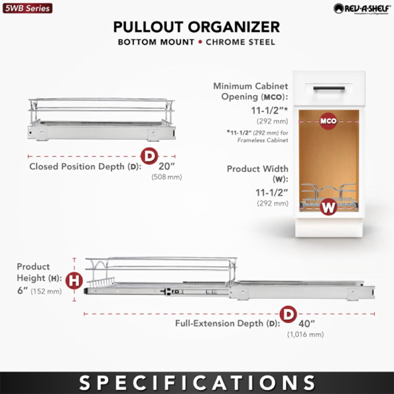 Rev-A-Shelf Pullout Kitchen Cabinet Organizer - 5WB1-1220CR-1 - Image 3