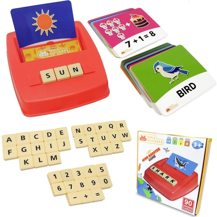 WhizBuilders Matching Letter and Numbers Board Game with 90 Flash Cards STEM Learning Toy