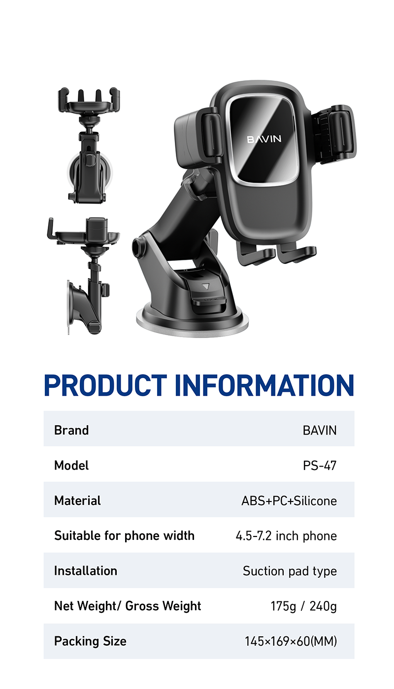 BAVIN PS47 Universal Car Phone Mount with 360° Rotating Suction Cup Holder - Image 8