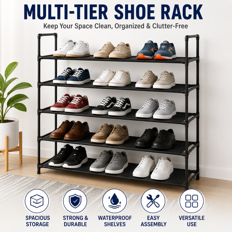 Multi-Tier Shoe Rack Organizer - 15 pair - 5 tier