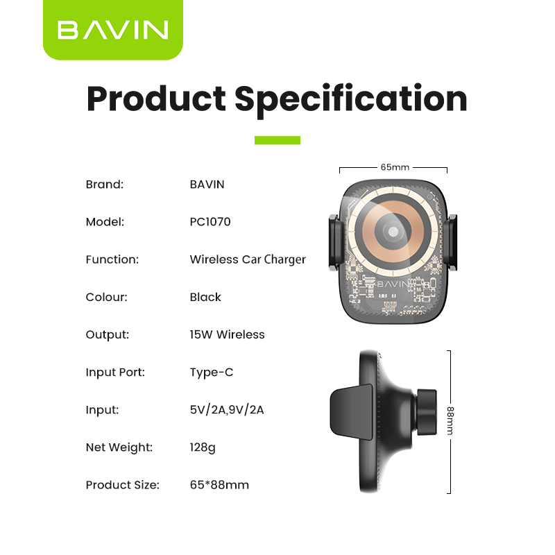 BAVIN PC1070 15W Fast Wireless Charging Magnetic Car Mount Phone Holder - Image 11