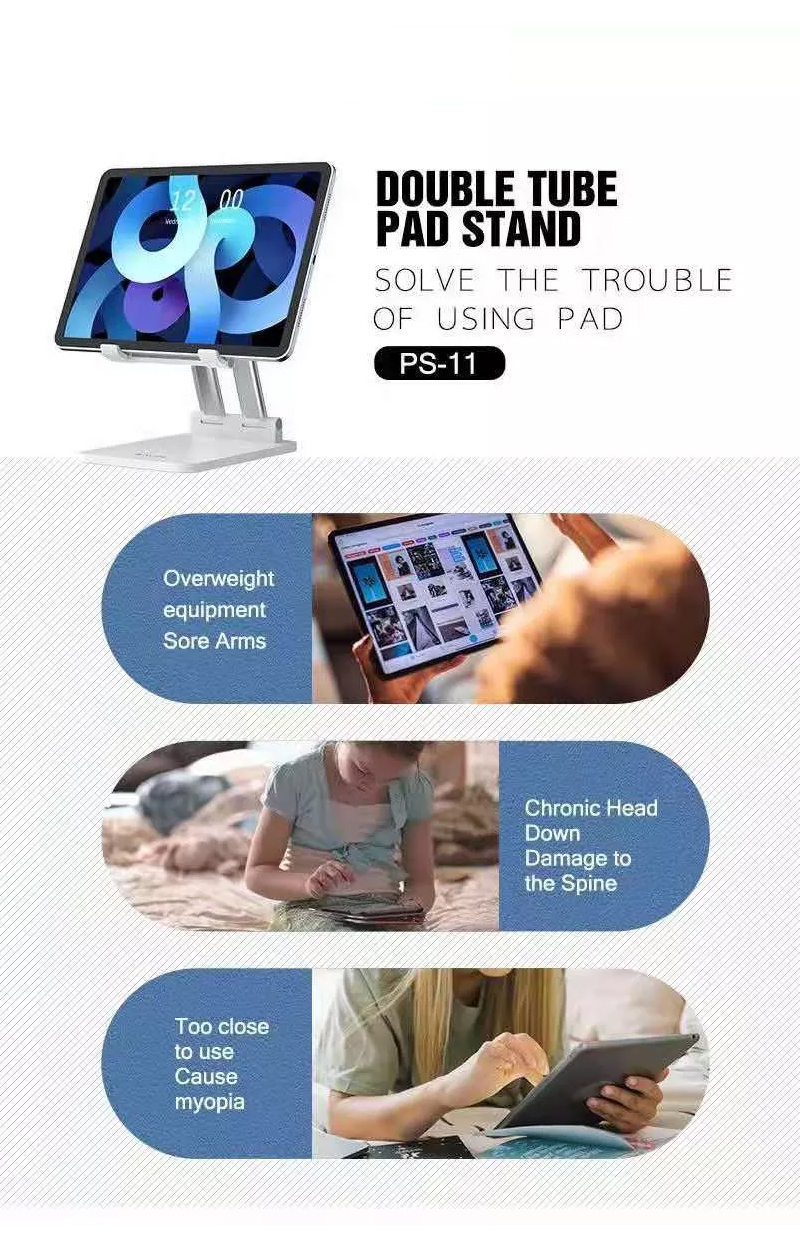 BAVIN PS11 Dual-Tube Adjustable Tablet and Phone Stand Foldable Aluminum Desktop Holder - Image 6