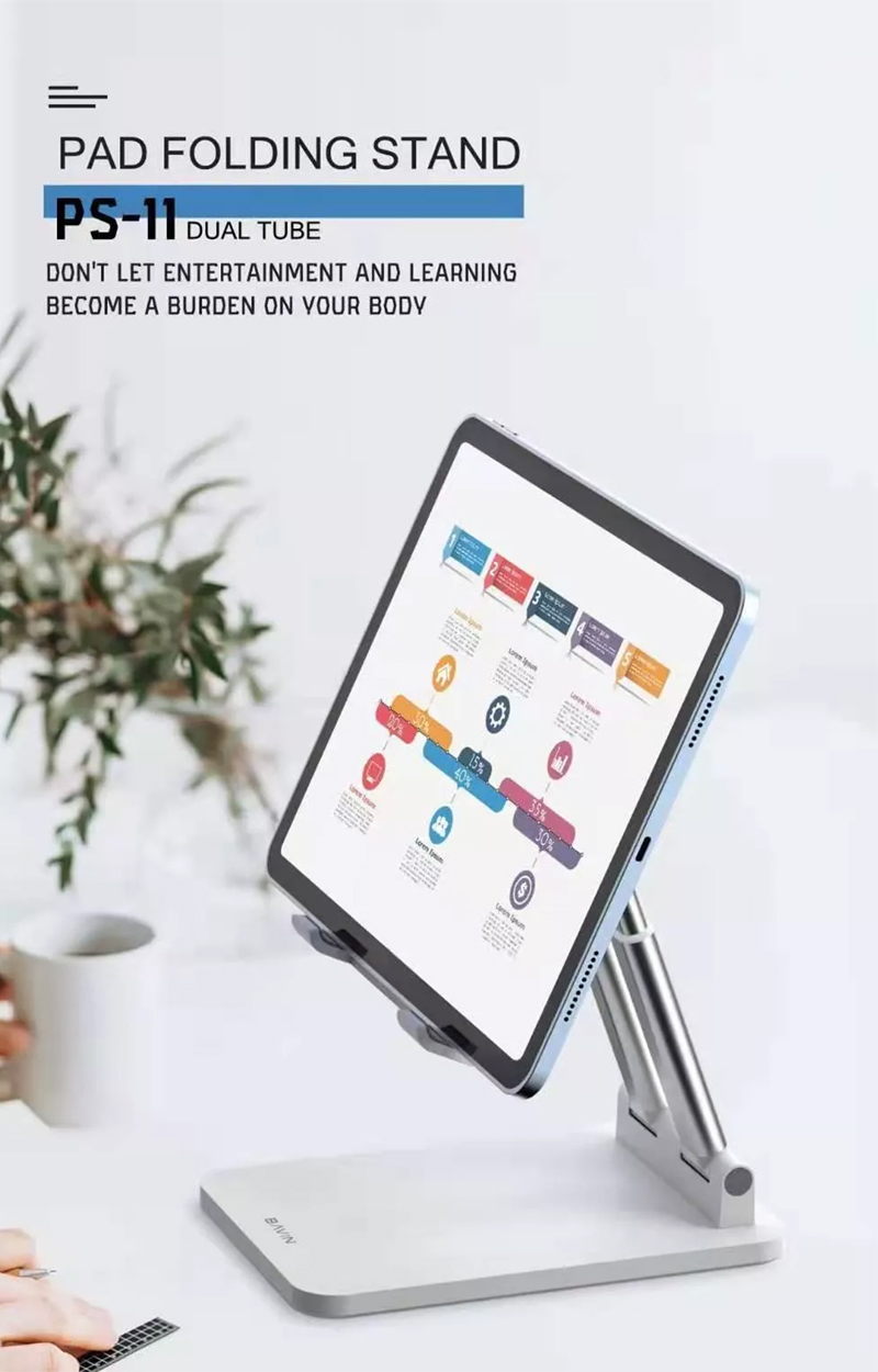 BAVIN PS11 Dual-Tube Adjustable Tablet and Phone Stand Foldable Aluminum Desktop Holder - Image 7