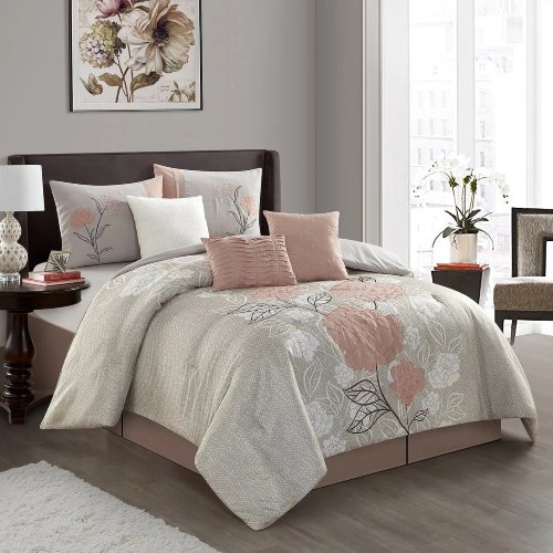 Nanshing Camellia Floral Comforter Set | Elegant Floral Bedding Set with Decorative Pillows