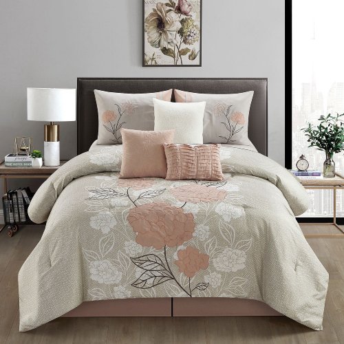 Nanshing Camellia Floral Comforter Set | Elegant Floral Bedding Set with Decorative Pillows - Image 3