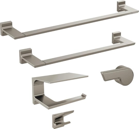Delta Pivotal® 79956-SS Wall-Mounted Toilet Paper Holder with Shelf | Brilliance Stainless Steel - Used