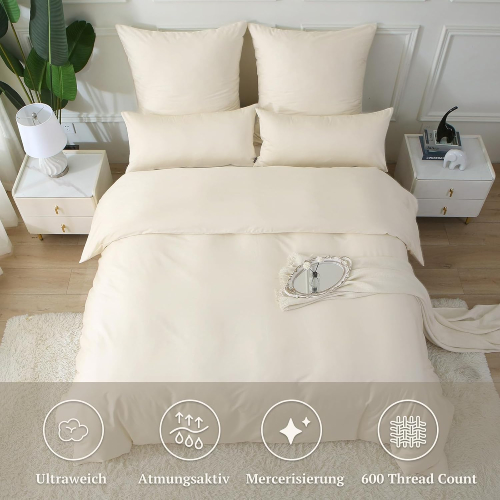 MILDLY Satin Cotton Duvet Cover Set Beige - Image 2