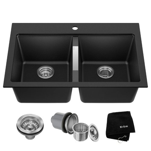 Kraus Quarza 33" Undermount 50/50 Double Bowl Granite Kitchen Sink - Used