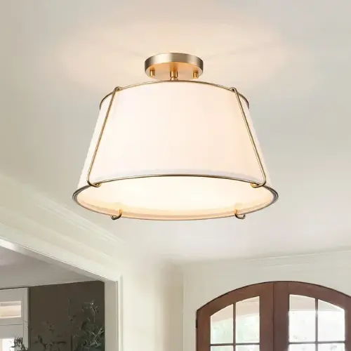 4-Light Linen Drum Semi-Flush Ceiling Light - Used