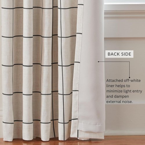Elrene Home Fashions Brighton Windowpane Plaid Grid Window Curtain Panel | 52" x 95" Black - Used - Image 3