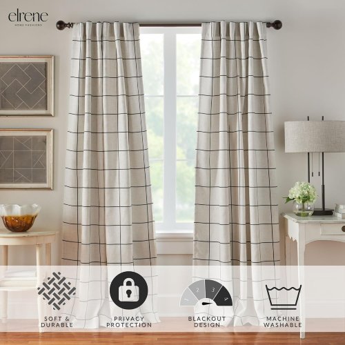 Elrene Home Fashions Brighton Windowpane Plaid Grid Window Curtain Panel | 52" x 95" Black - Used - Image 4