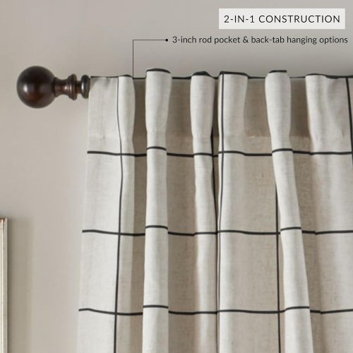 Elrene Home Fashions Brighton Windowpane Plaid Grid Window Curtain Panel | 52" x 95" Black - Used - Image 5