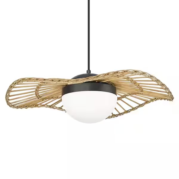JAZAVA 1-Light Boho Rattan LED Pendant Light - Used