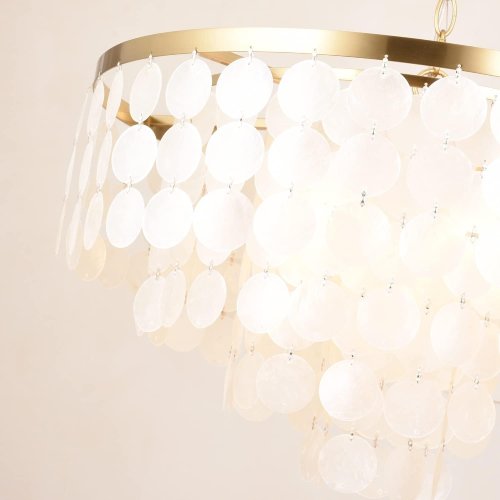 ALICE HOUSE AL2608-P5 24" Coastal Chandelier | 5-Light Brushed Brass Capiz Shell Ceiling Light - Used - Image 2