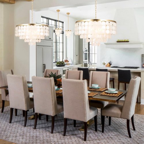 ALICE HOUSE AL2608-P5 24" Coastal Chandelier | 5-Light Brushed Brass Capiz Shell Ceiling Light - Used
