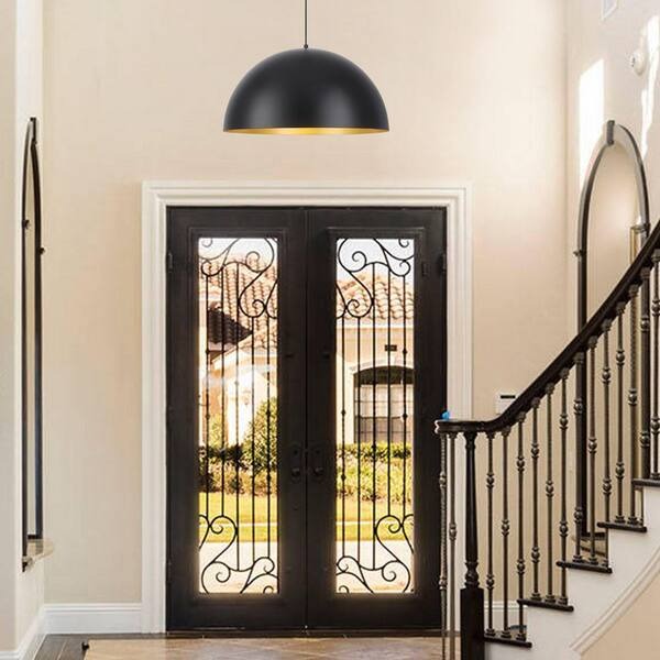 ZJVAIVE 1-Light 23.6" Black Pendant Light | Hanging Ceiling Light with Gold Interior - Used