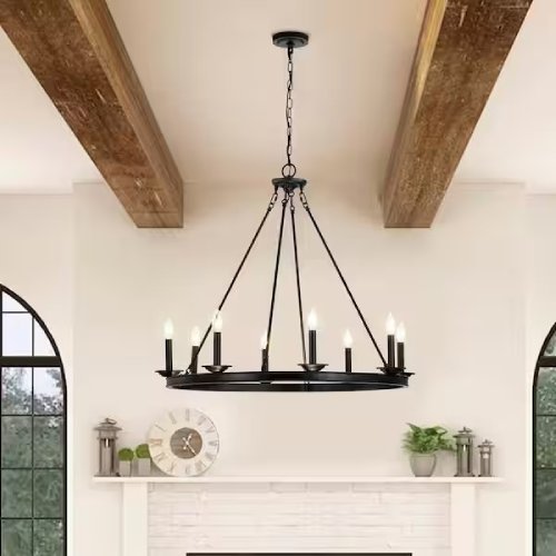 Luisa 8-Light Antique Black Wagon Wheel Chandelier – F758