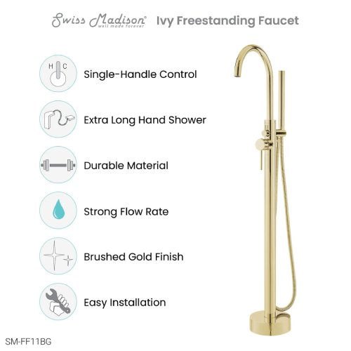 Swiss Madison Ivy 1-Handle Freestanding Bathtub Faucet – Brushed Gold - Image 8