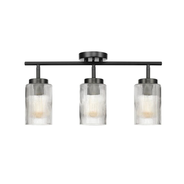 Globe Electric Marge 3-Light Matte Black Track Lighting with Ribbed Glass Shades