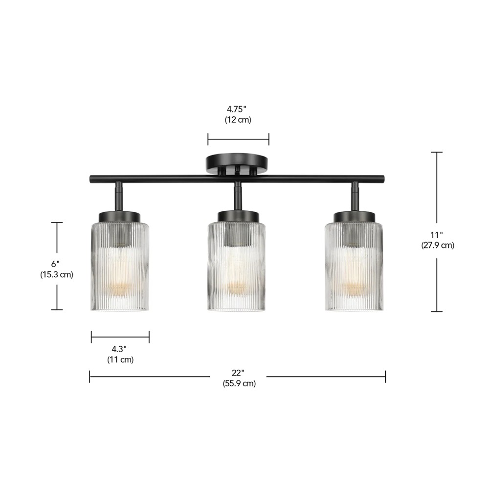 Globe Electric Marge 3-Light Matte Black Track Lighting with Ribbed Glass Shades - Image 5