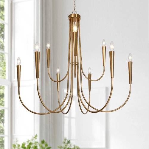 Cenipri 9-Light Brass Chandelier – Electroplated Gold Finish, E12 Sockets - P6
