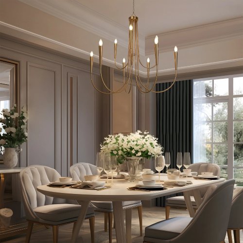 Cenipri 9-Light Brass Chandelier – Electroplated Gold Finish, E12 Sockets - P6 - Image 3
