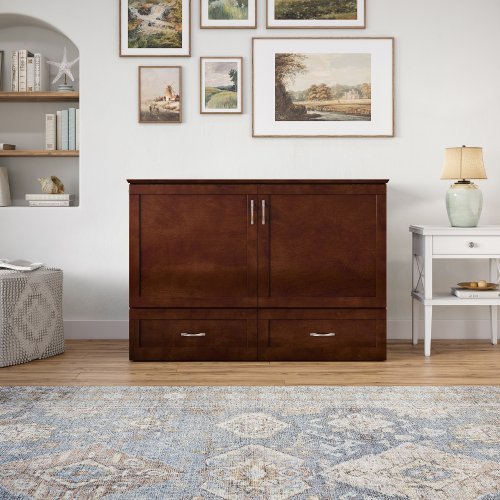 AFI Hamilton Full Solid Wood Murphy Bed Chest with Built-In Charger (Walnut) - BF2