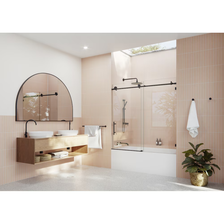 Glass Warehouse Eclipse Frameless Sliding Bathtub Shower Door in Matte Black with Clear Glass