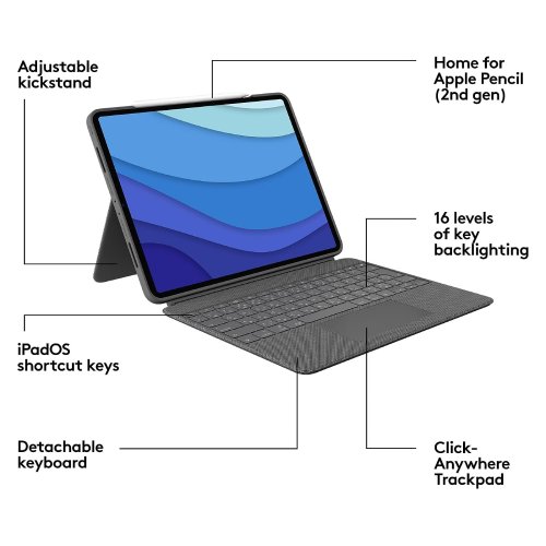 Logitech Combo Touch Keyboard Case for iPad Pro 12.9-inch (5th & 6th Gen) – Oxford Gray - Image 4