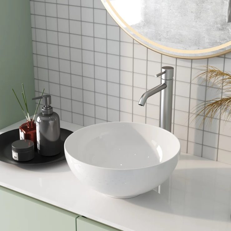 DeerValley 13 in. Circular Ceramic Vessel Sink