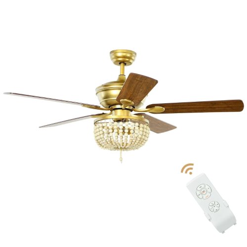 COSTWAY 52" Retro Ceiling Fan with Light, Reversible Blades, Gold