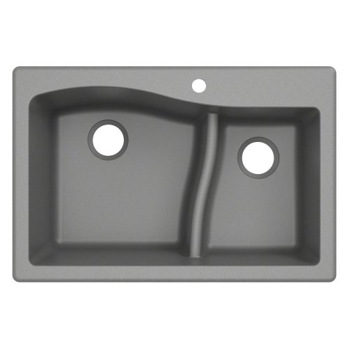 KRAUS Quarza 33" 60/40 Double Bowl Granite Kitchen Sink, Grey